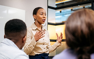 Woman presenting in meeting