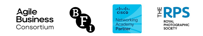 Partner logos: Agile Business Consortium, BFI, Cisco Networking Academy and The Royal Photographic Society.